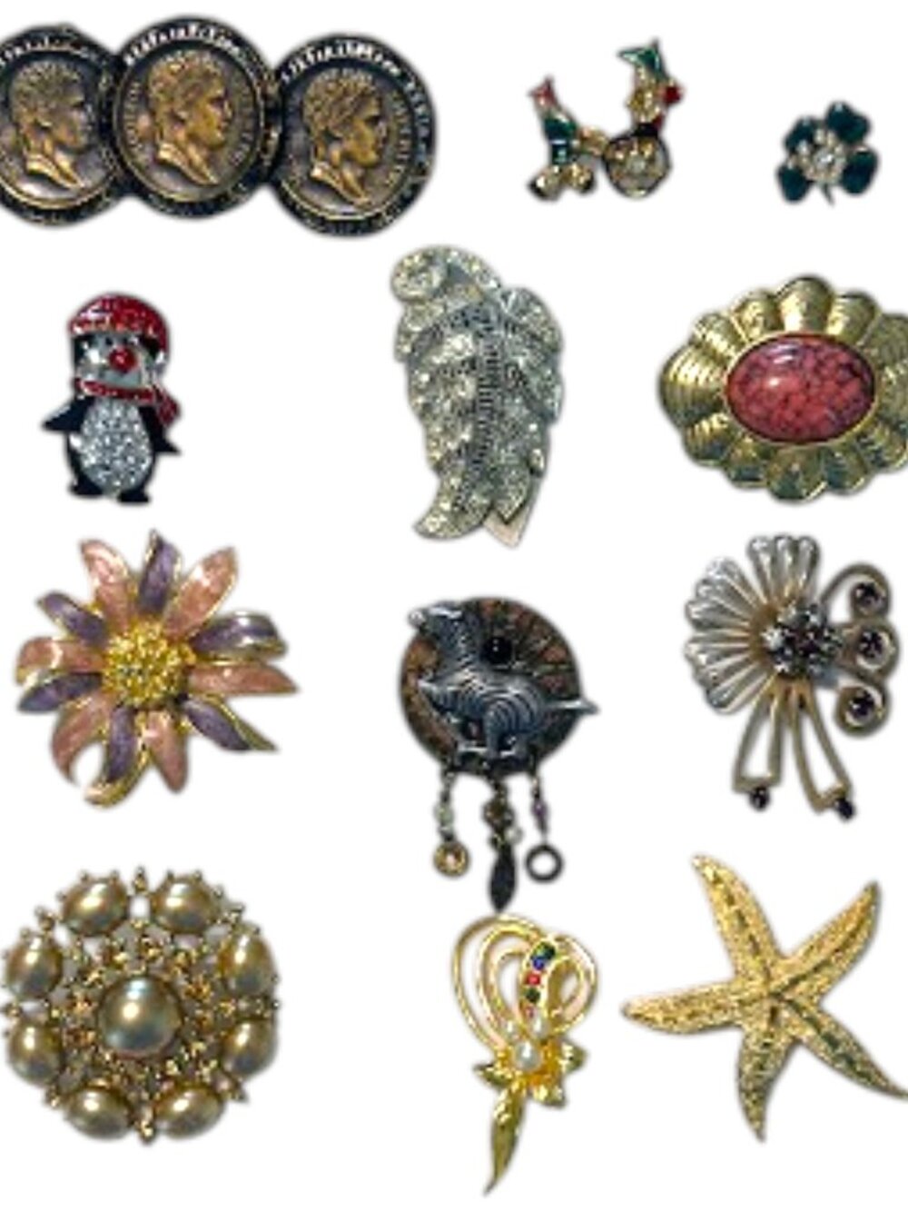 Vintage Jewelry Lot Brooches Mid Century to Modern Brooch Lot & Fur Clip